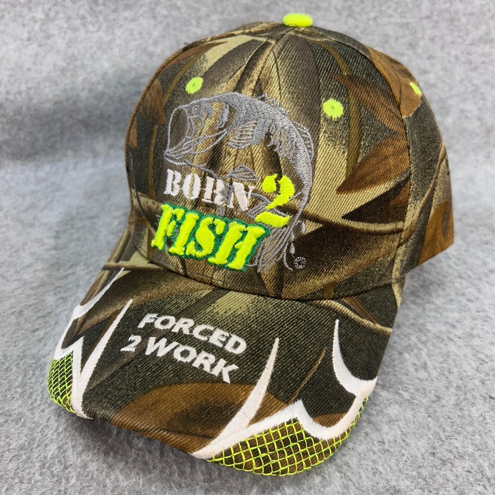 Born 2 Fish Forced 2 Work Mens Camo KYS Design Cap Fishing Hat OSFM